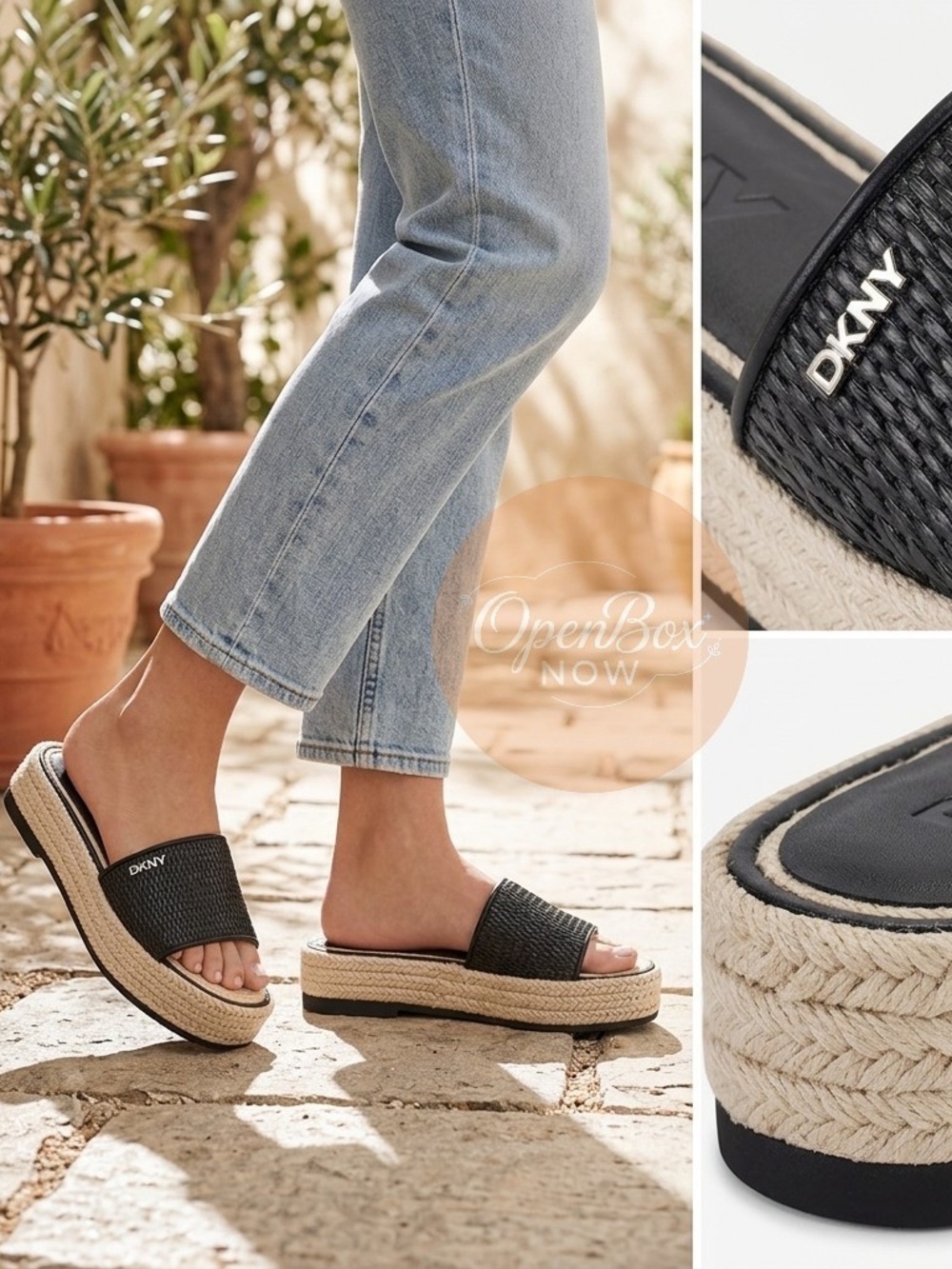 DKNY Fiorella Platform Sandal Women Natural Black Size 7 NWT
